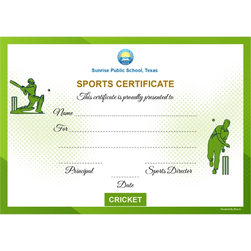 School Sports Award Certificate Cricket A4 Size | Use on Laser Printer